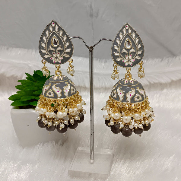 Matchit Gold Plated Meenakari Jhumkis Earrings - JW-10161014GY