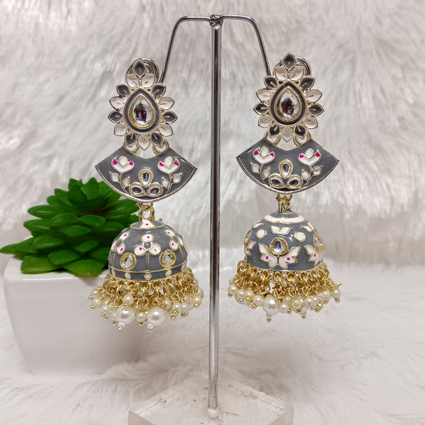 Bhavi Jewels Gold Plated Meenakari & Kundan Jhumkis Earrings