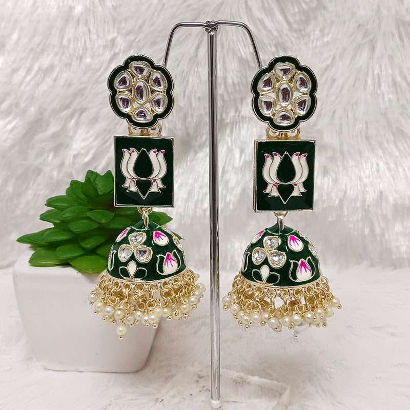 Matchit Gold Plated Meenakari Jhumkis Earrings - JW-10161020GR