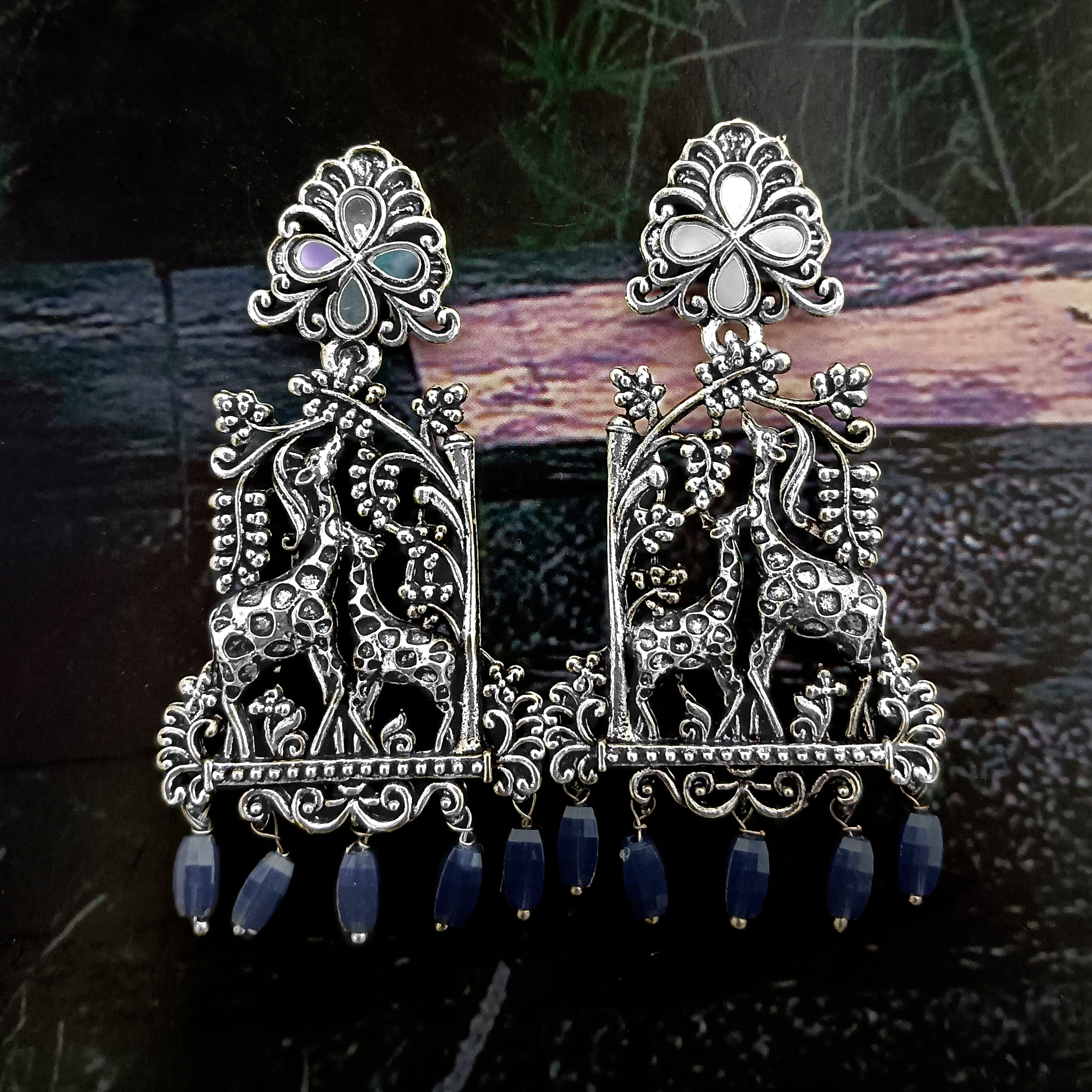 Darshana Jewels Oxidised Plated Beads Jhumki Earrings