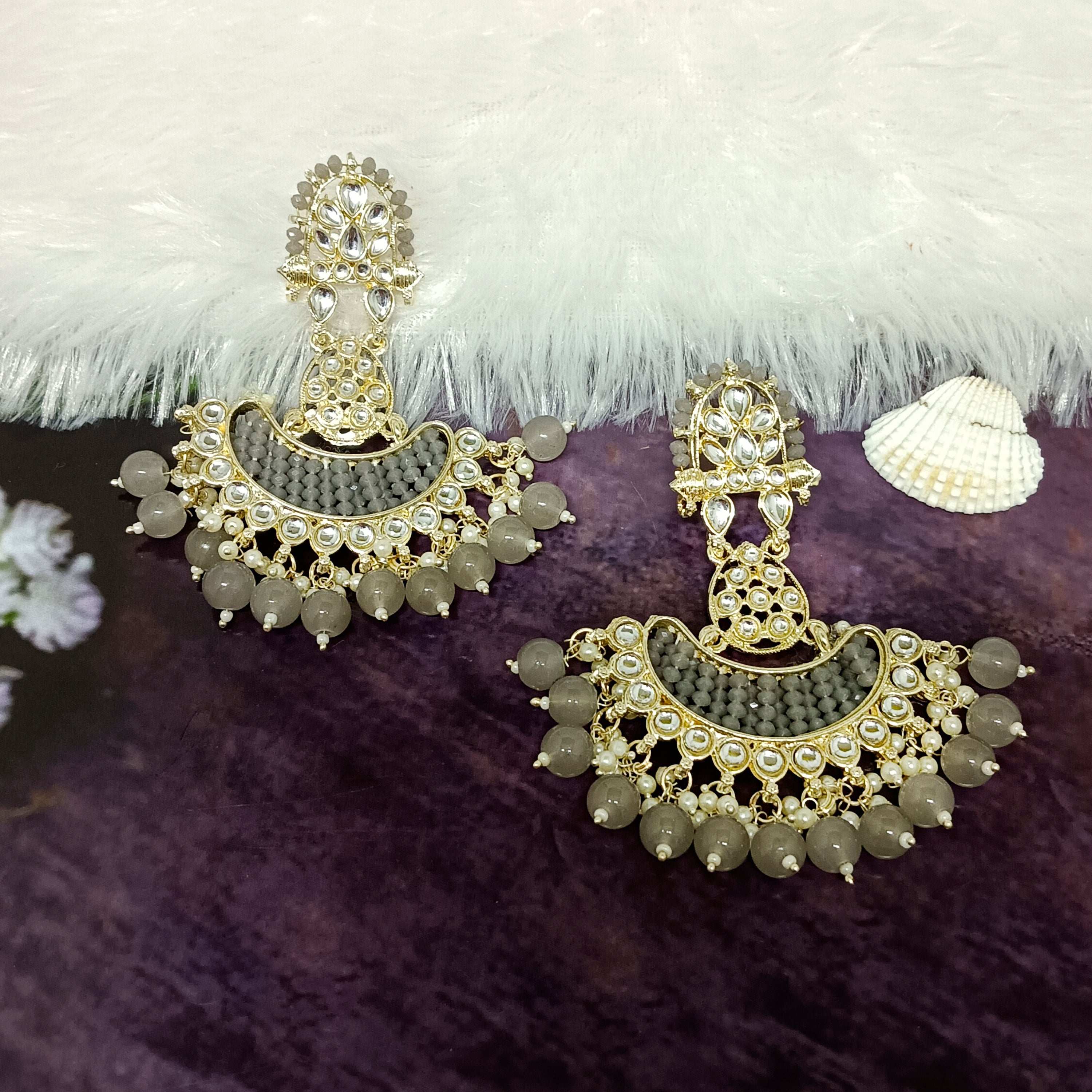 Bhavi Jewels Gold Plated Kundan Stone Dangler Earrings
