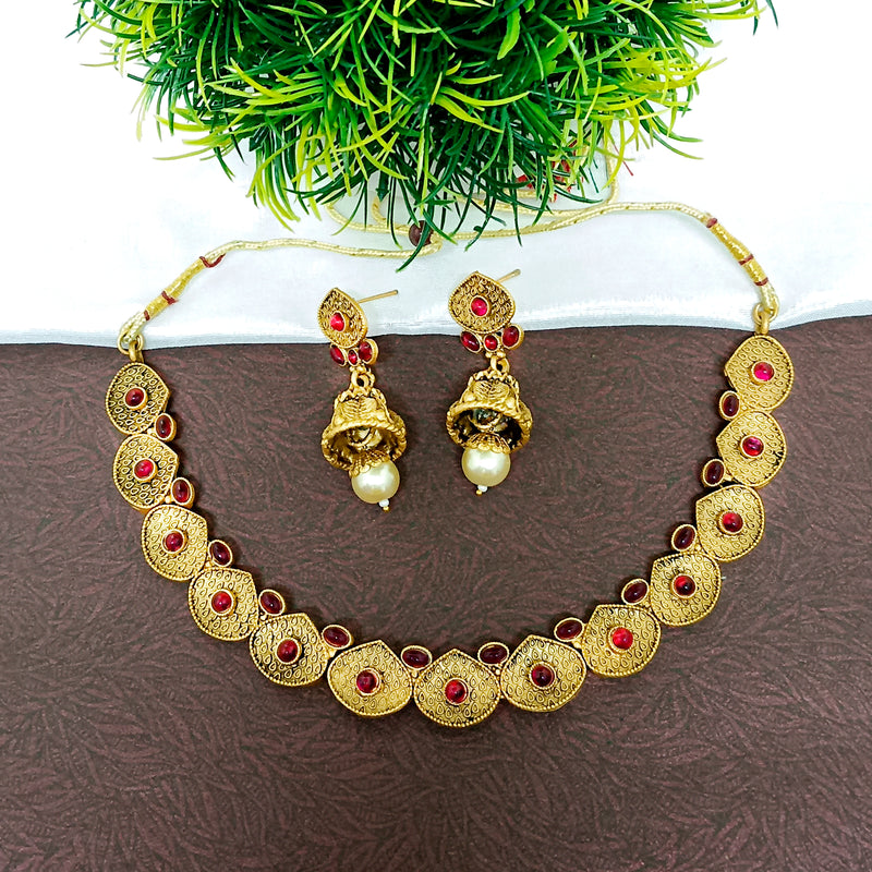 Darshana Jewels Pota Stone Gold Plated Necklace Set