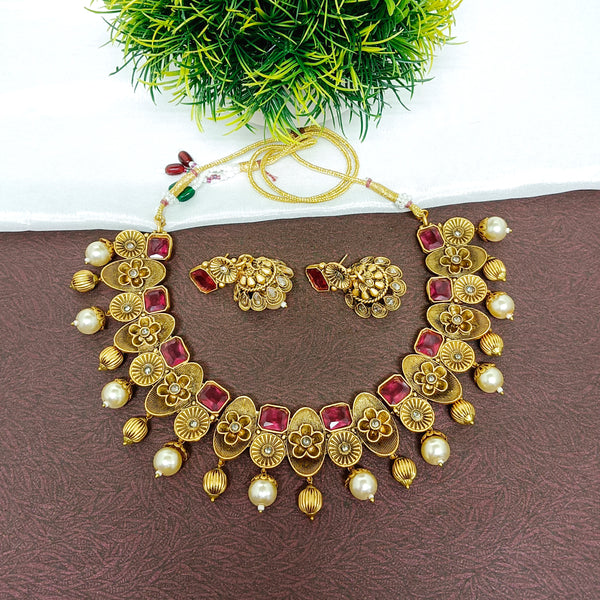 Bhavi Jewels Crystal Stone Gold Plated Necklace Set