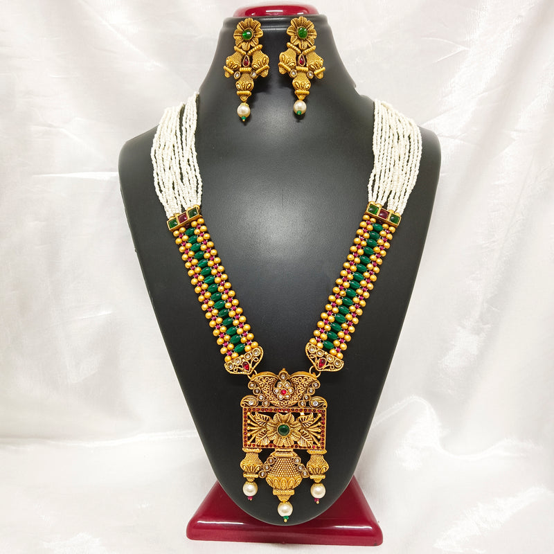 Bhavi Jewels Pota Stone Gold Plated Necklace Set