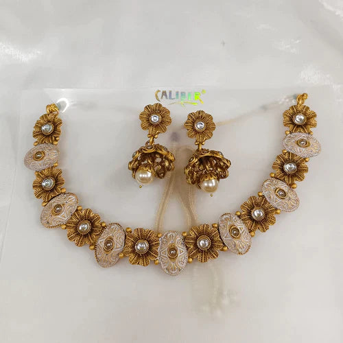 Bhavi Jewels Gold Plated Pota Stone Necklace Set