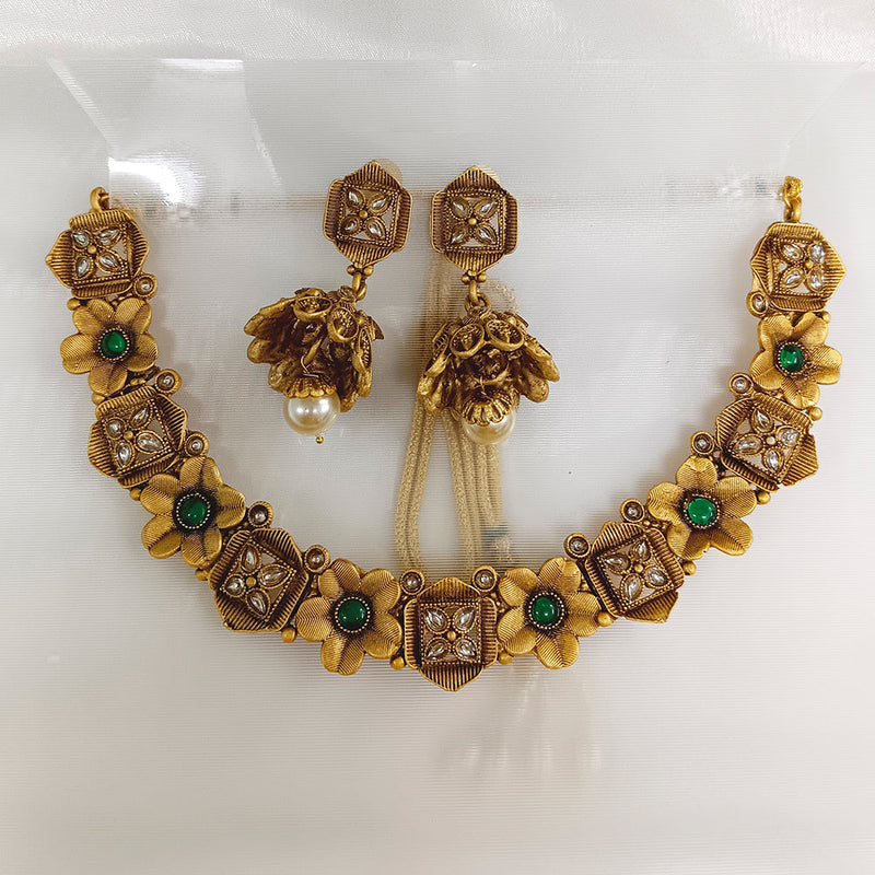 Matchit Kundan Stone Gold Plated Choker Necklace Set - JW-10161064GR