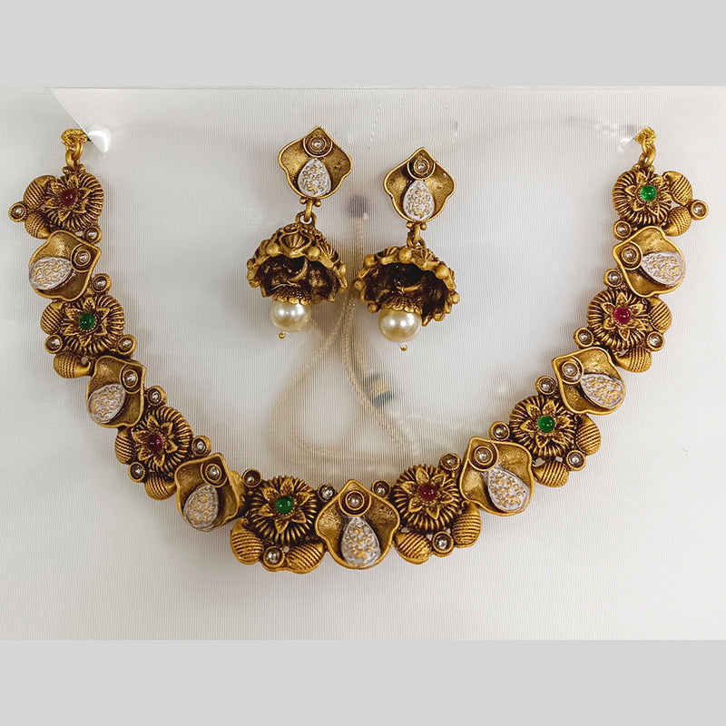 Matchit Kundan Stone Gold Plated Choker Necklace Set - JW-10161065PGR