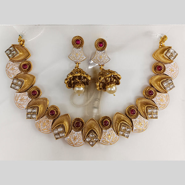 Matchit Kundan Stone Gold Plated Choker Necklace Set - JW-10161067PK