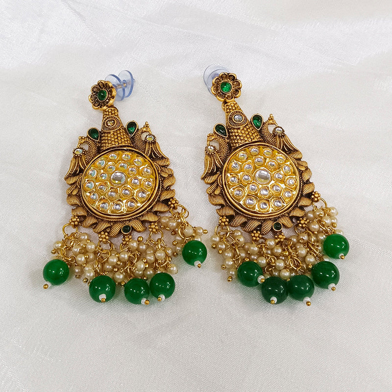 Matchit Kundan Stone Gold Plated Dangler Earrings - JW-10161071GR