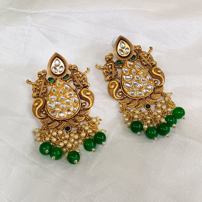 Matchit Kundan Stone Gold Plated Dangler Earrings - JW-10161072GR