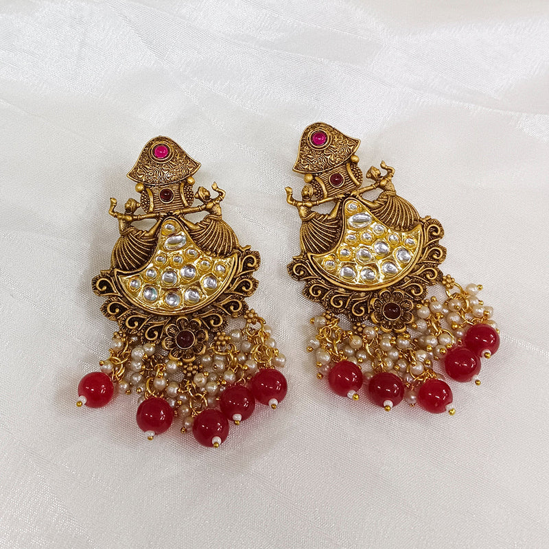 Matchit Kundan Stone Gold Plated Dangler Earrings - JW-10161073RD