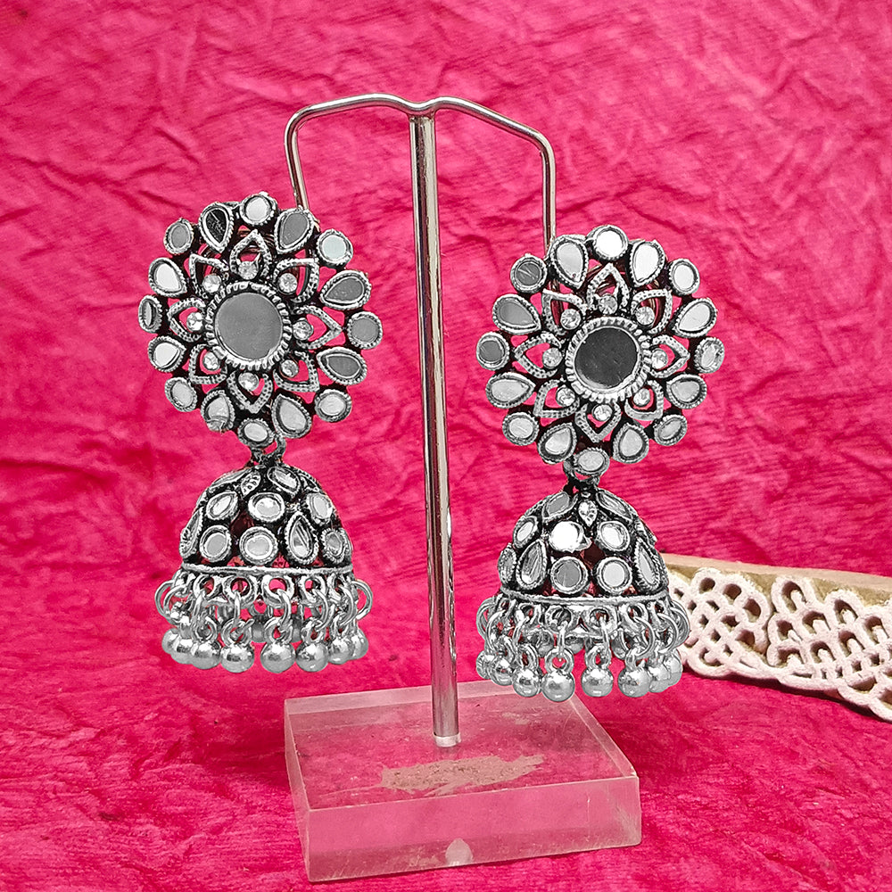 Bhavi Jewels Oxidised Plated Mirror Work Jhumki Earrings