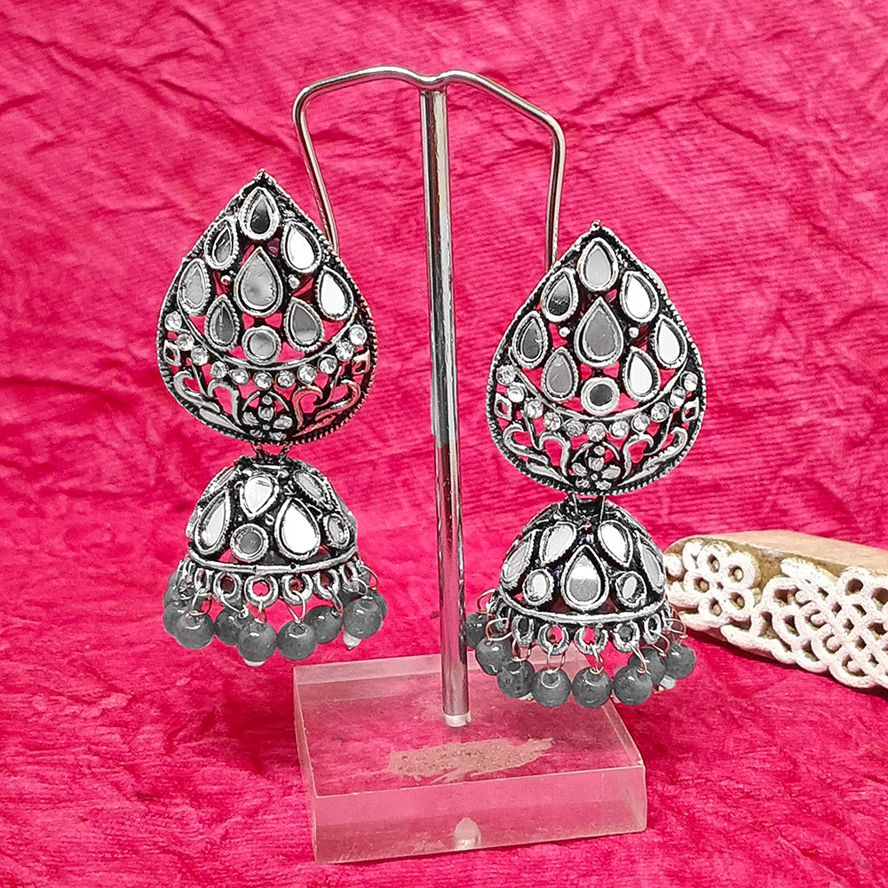 Bhavi Jewels Oxidised Plated Mirror Work Jhumki Earrings