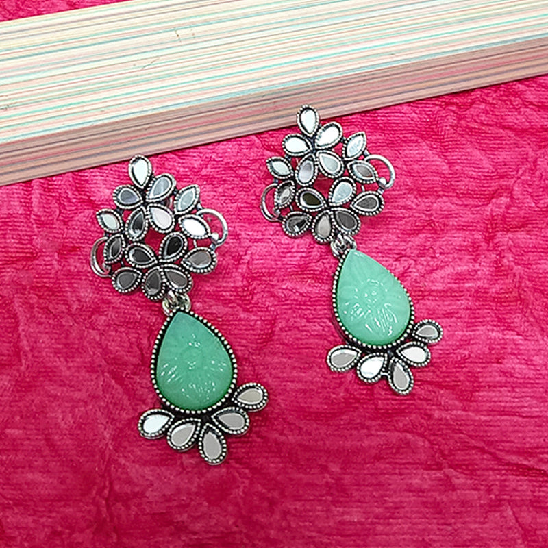 Bhavi Jewels Oxidised Plated Mirror Work Earrings