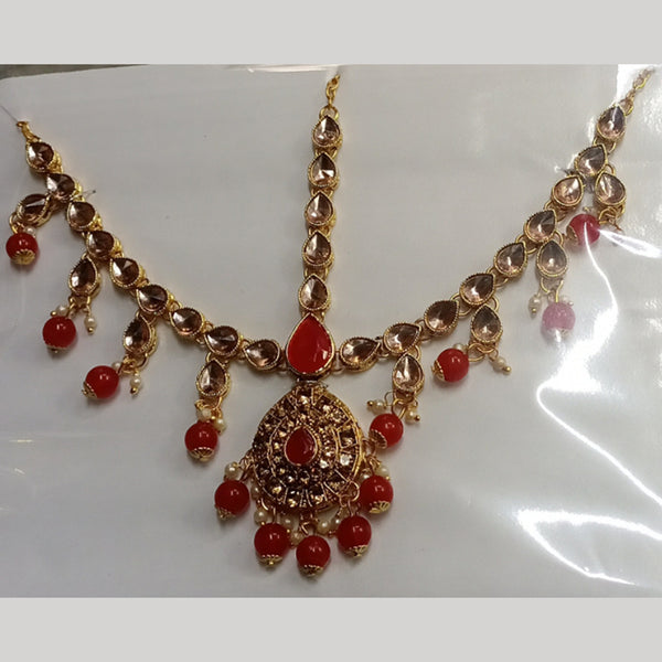 Kumavat Jewels Gold Plated Kundan Stone & Beads Maang Tikka