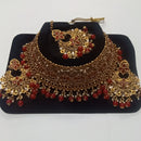 Kumavat Jewels Gold Plated Kundan Stone And Beads Traditional Choker Necklace Set with Maang Tikka