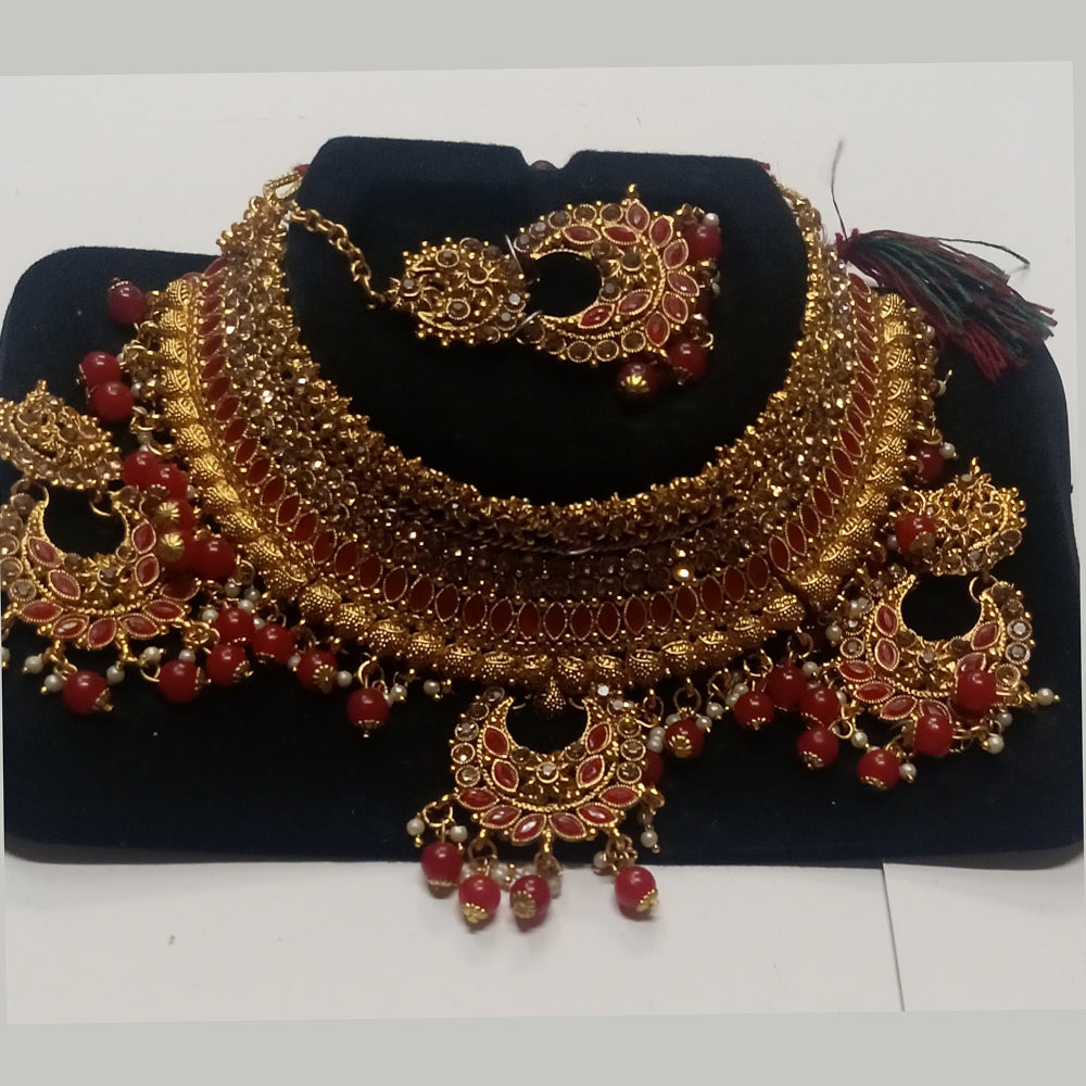 Kumavat Jewels Gold Plated Kundan Stone And Beads Traditional Choker Necklace Set with Maang Tikka