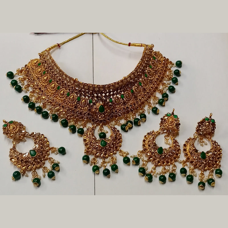 Kumavat Jewels Gold Plated Kundan Stone And Beads Traditional Choker Necklace Set with Maang Tikka