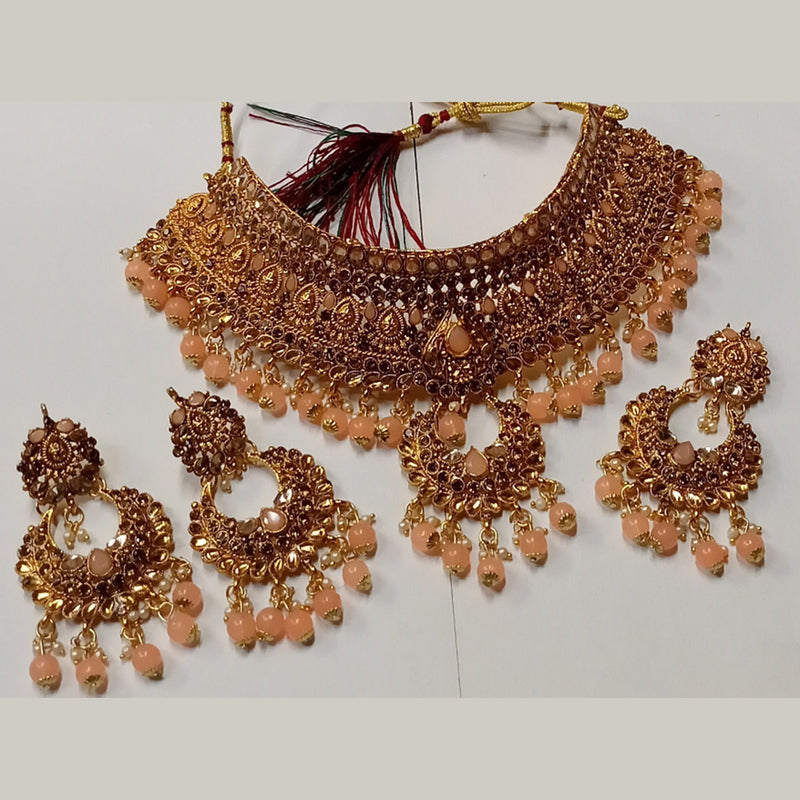 Kumavat Jewels Gold Plated Kundan Stone And Beads Traditional Choker Necklace Set with Maang Tikka