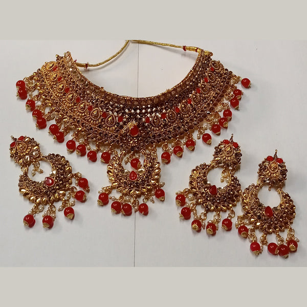 Kumavat Jewels Gold Plated Kundan Stone And Beads Traditional Choker Necklace Set with Maang Tikka