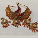 Kumavat Jewels Gold Plated Kundan Stone And Beads Traditional Choker Necklace Set with Maang Tikka