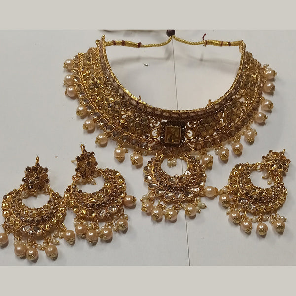 Kumavat Jewels Gold Plated Kundan Stone And Beads Traditional Choker Necklace Set with Maang Tikka