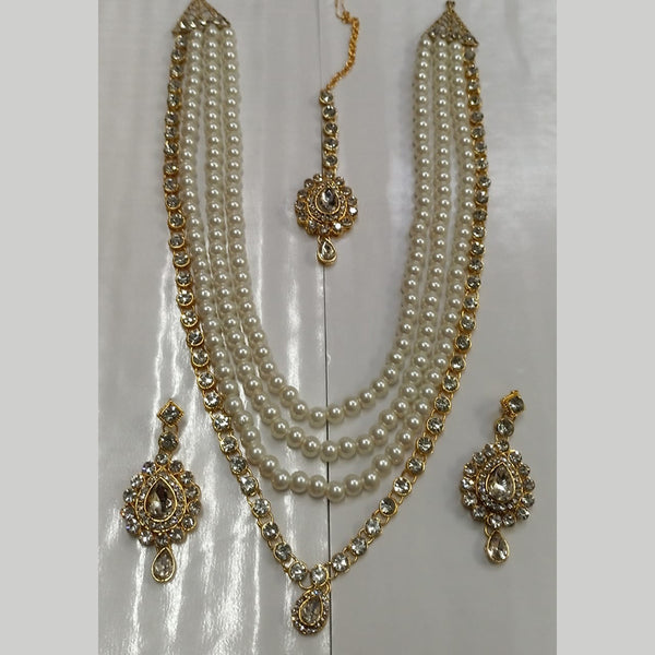 Kumavat Jewels Gold Plated Crystal Stone & Beads Long Necklace Set