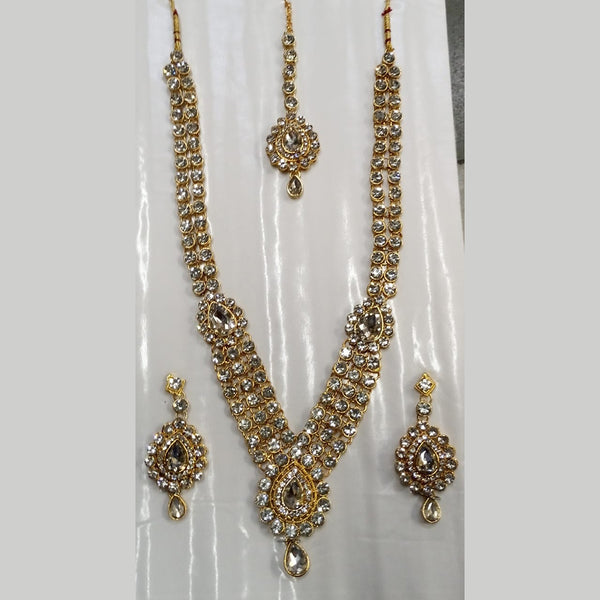 Kumavat Jewels Gold Plated Crystal Stone & Beads Long Necklace Set
