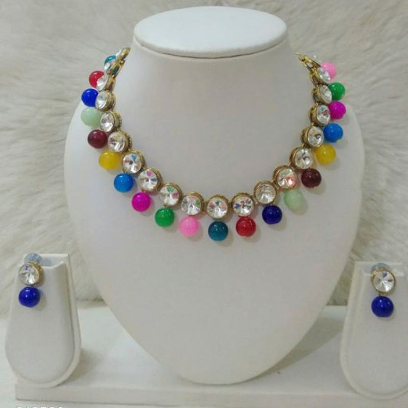 Kumavat Jewels Crystal Stone & Beads Choker Necklace Set