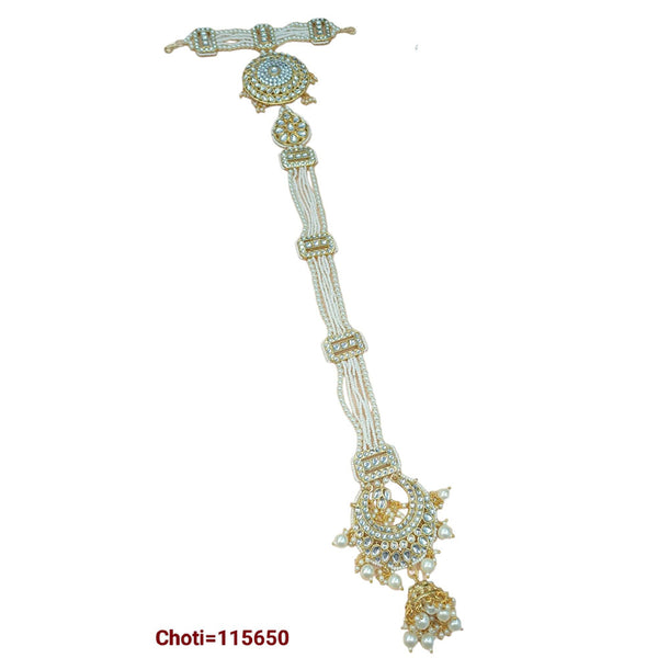 NAFJ Gold Plated Pearl And Kundan Choti Hair Jewelry for Women