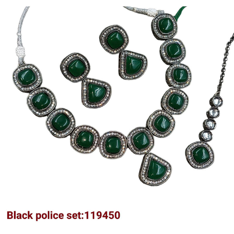 Padmawati Bangles Black Polish Crystal Stone Necklace Set