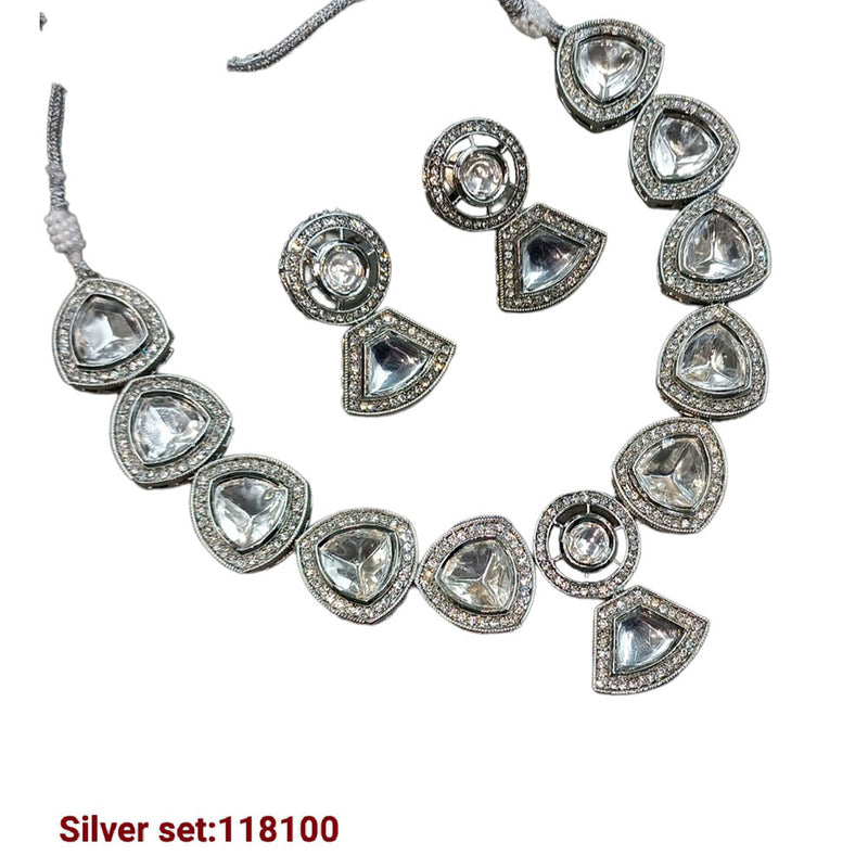 Padmawati Bangles Silver Plated Crystal Stone Necklace Set