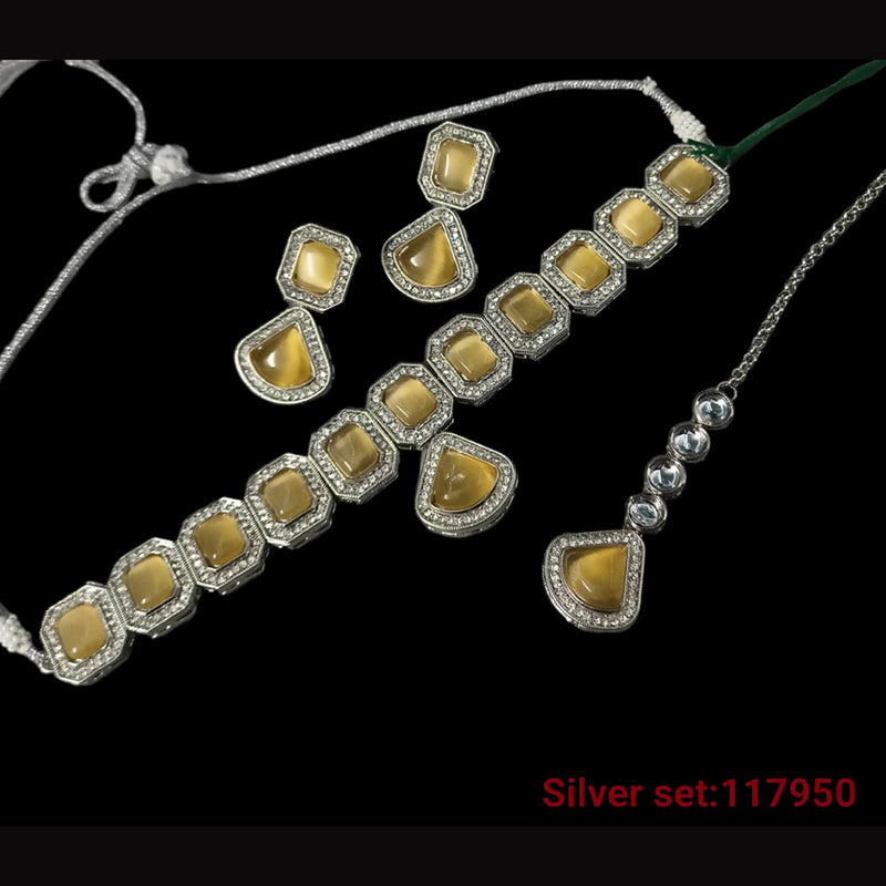 Padmawati Bangles Silver Plated Crystal Stone Necklace Set