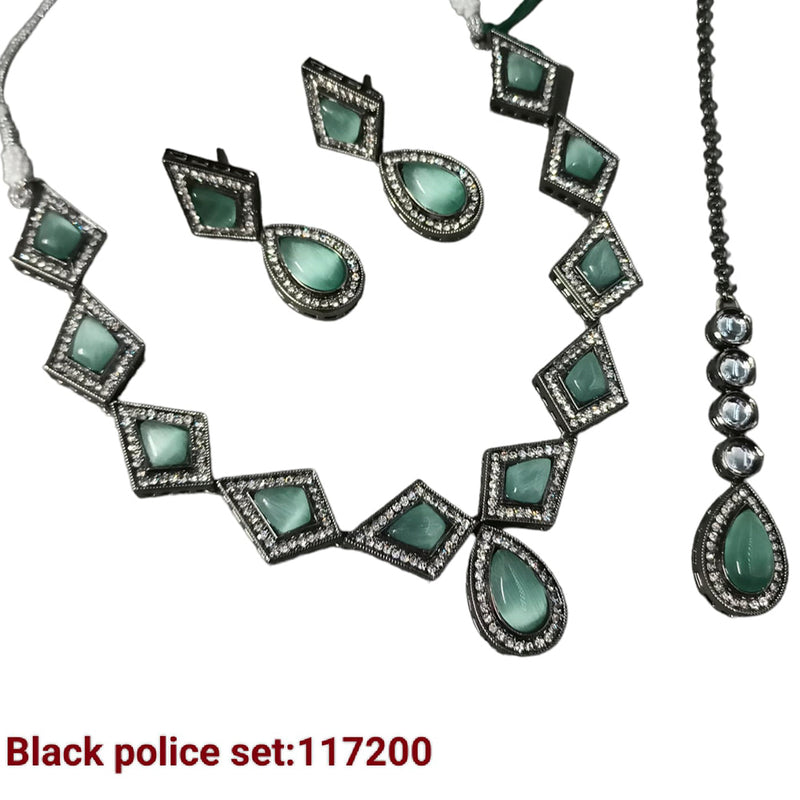 Padmawati Bangles Black Polish Crystal Stone Necklace Set