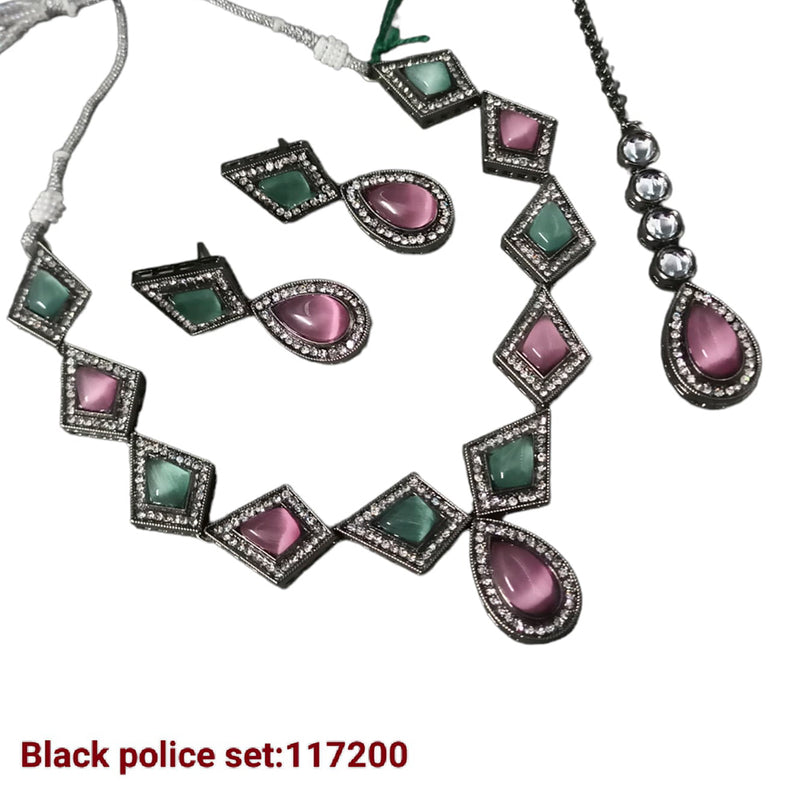 Padmawati Bangles Black Polish Crystal Stone Necklace Set