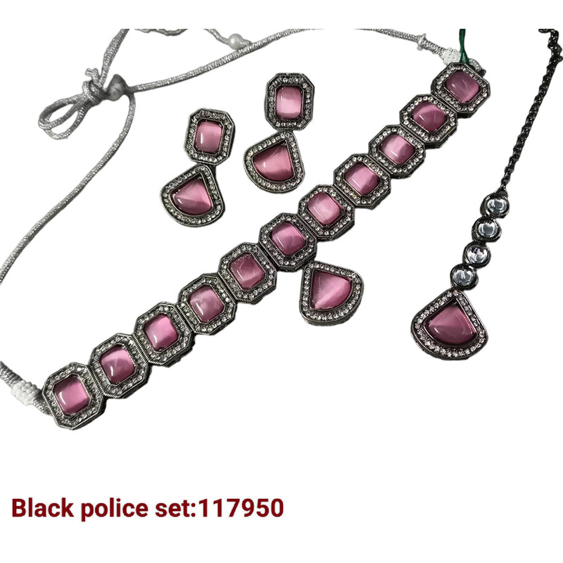 Padmawati Bangles Black Polish Crystal Stone Necklace Set