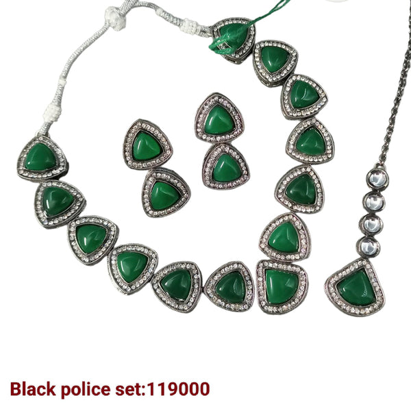 Padmawati Bangles Black Polish Crystal Stone Necklace Set