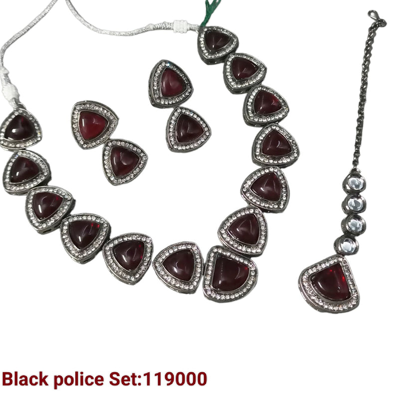 Padmawati Bangles Black Polish Crystal Stone Necklace Set