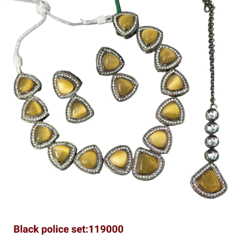 Padmawati Bangles Black Polish Crystal Stone Necklace Set