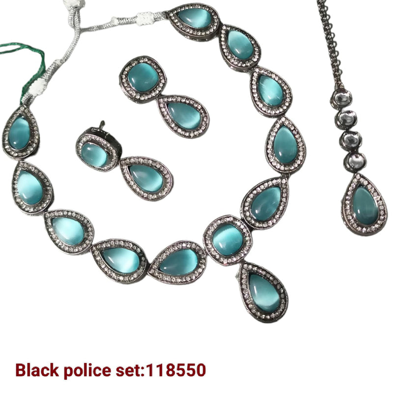 Padmawati Bangles Black Polish Crystal Stone Necklace Set