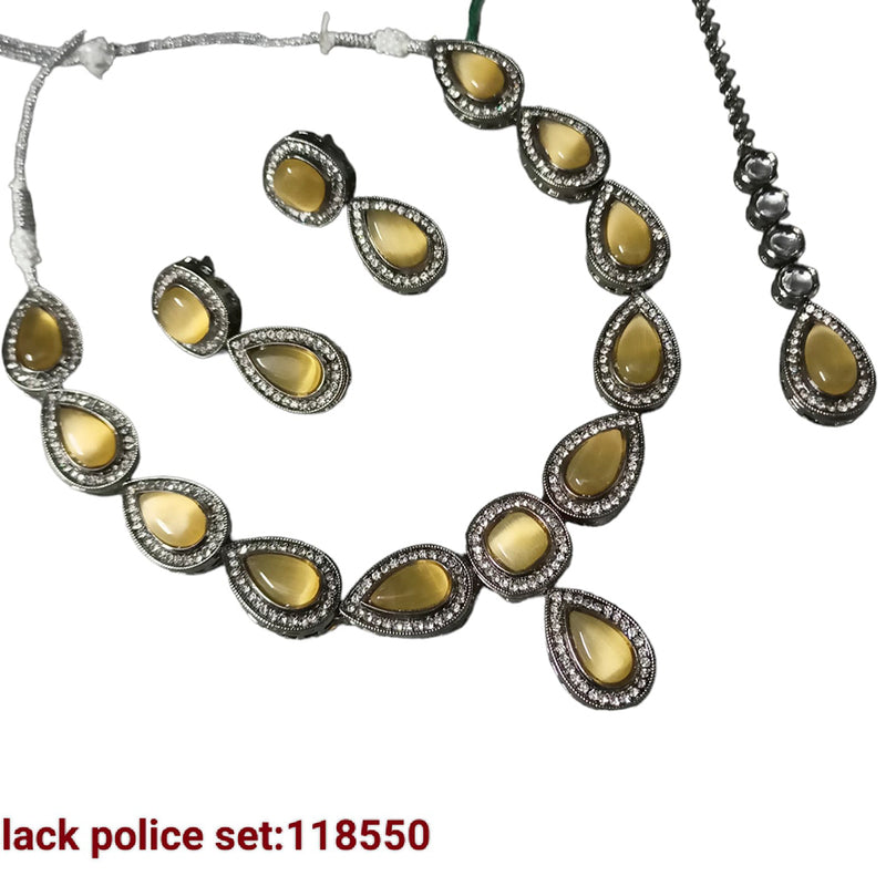 Padmawati Bangles Black Polish Crystal Stone Necklace Set