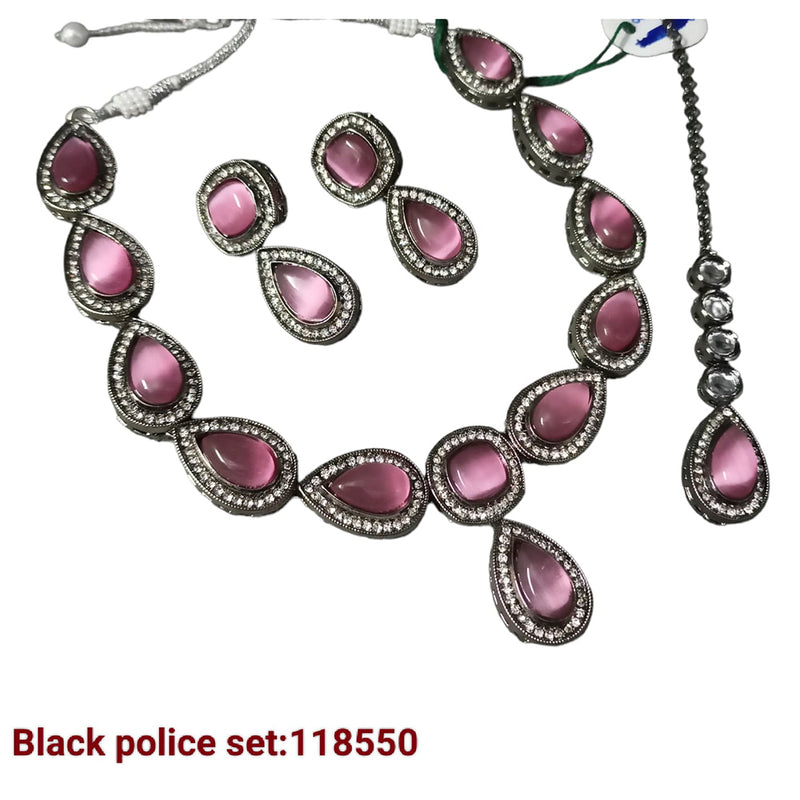 Padmawati Bangles Black Polish Crystal Stone Necklace Set