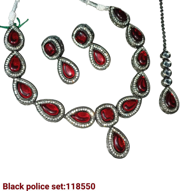 Padmawati Bangles Black Polish Crystal Stone Necklace Set