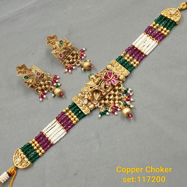Padmawati Bangles Copper Gold Plated Pota Stone Choker Necklace Set