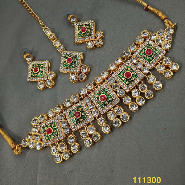 Padmawati Bangles Gold Plated Crystal Stone & Meenakari Choker Necklace Set