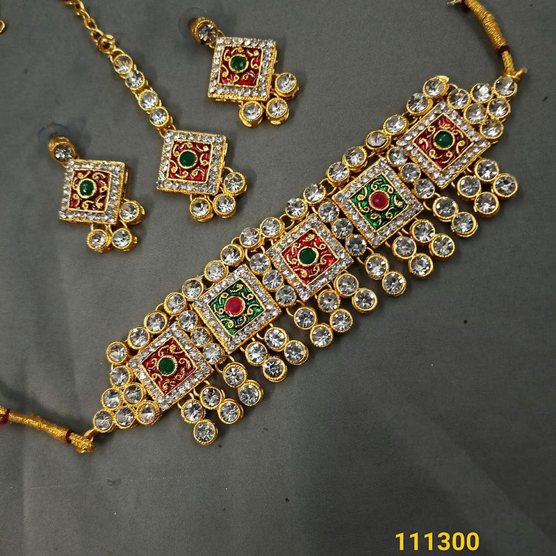 Padmawati Bangles Gold Plated Crystal Stone & Meenakari Choker Necklace Set