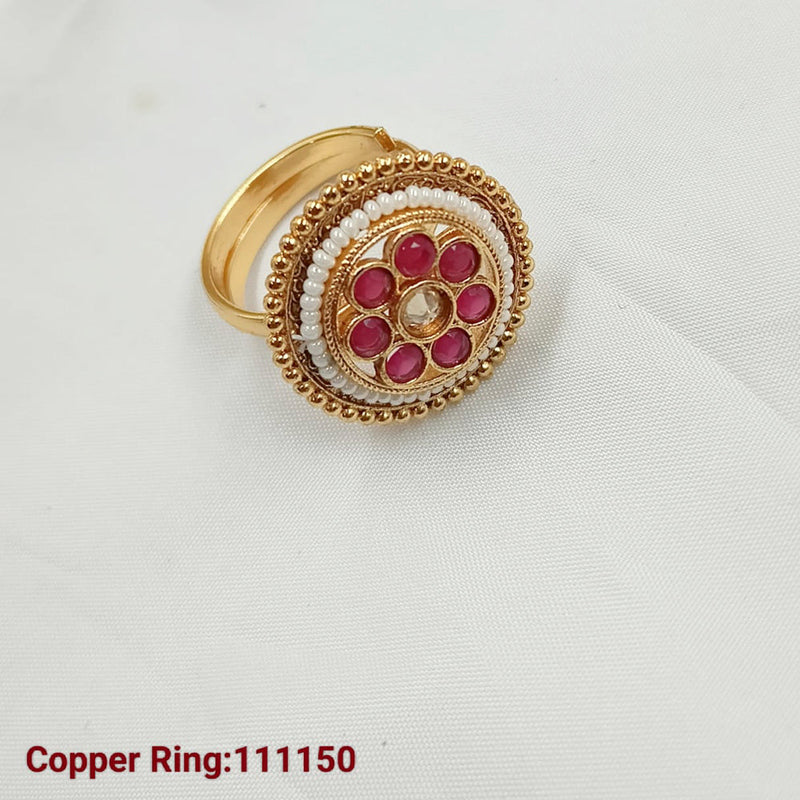 Padmawati Bangles Copper Gold Plated Pota Stone Adjustable Ring