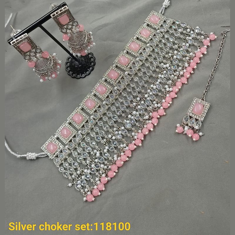 Padmawati Bangles Silver Plated Crystal Stone Choker Necklace Set