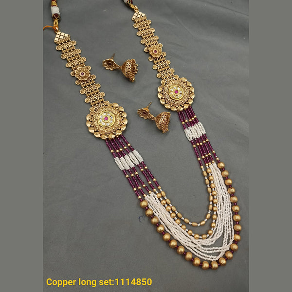 Padmawati Bangles Copper Gold Plated Pota & Beads Long Necklace Set