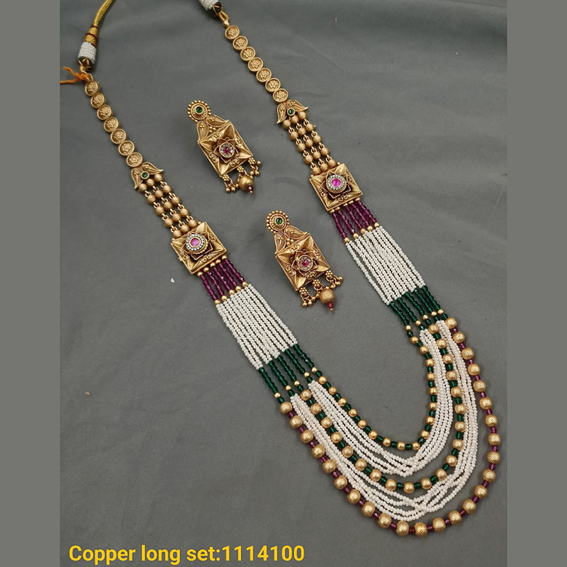 Padmawati Bangles Copper Gold Plated Pota & Beads Long Necklace Set